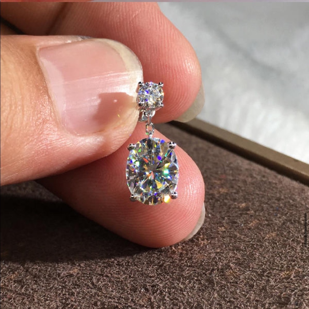 New 925 Silver Oval Shape Sapphire Drop Earrings - Picture 5 of 6